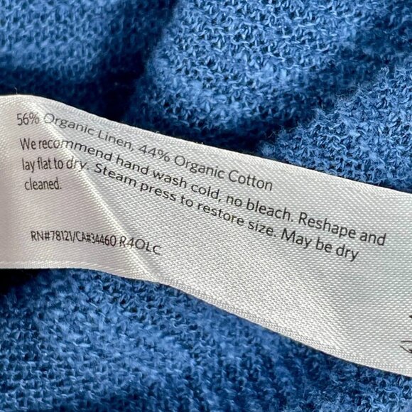 Eileen Fisher Organic Linen Cotton Knit Top V-Neck Easy Fit Long Length Blue Med - Picture 10 of 11